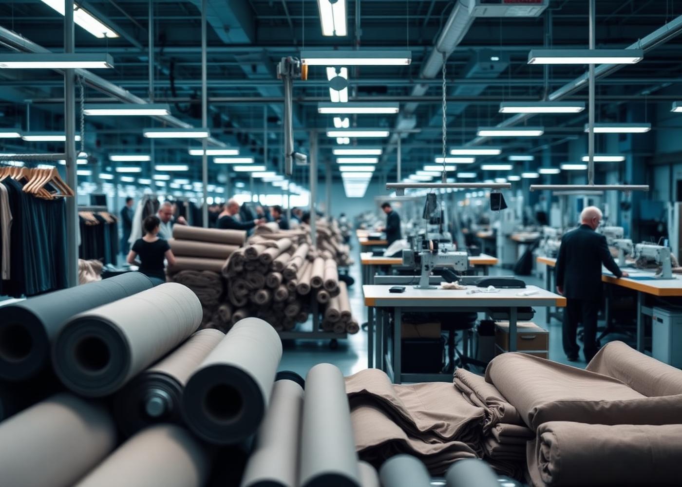 Quality control team reviewing garments on a factory floor